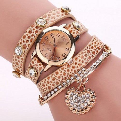 Crystal Love Shape Pendant Bracelet Watch