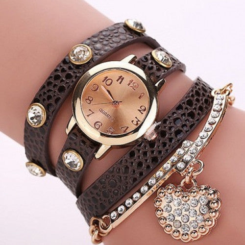 Crystal Love Shape Pendant Bracelet Watch